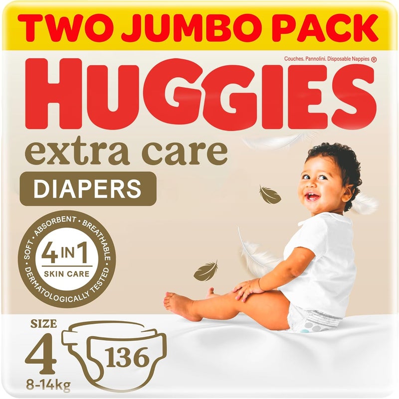 Huggies Extra Care, Size 4, 8 -14 kg, Jumbo Pack, 68 Diapers - Image 1